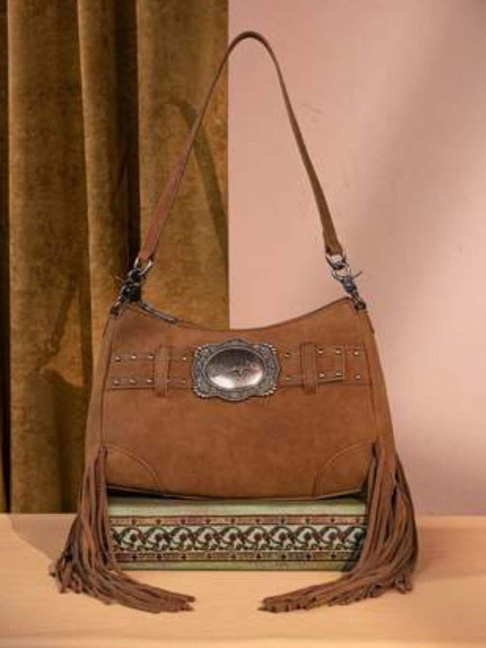 Wrangler Western Fringe Hobo Crossbody Bag Camel Brown NWT